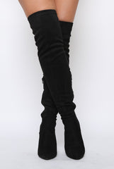 Black Suede Stiletto Heel Over The Knee Boots - Kaira