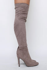 Mocha Suede Stiletto Heel Over The Knee Boots - Kaira