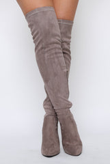 Mocha Suede Stiletto Heel Over The Knee Boots - Kaira