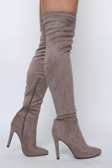 Mocha Suede Stiletto Heel Over The Knee Boots - Kaira