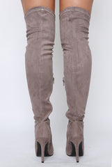 Mocha Suede Stiletto Heel Over The Knee Boots - Kaira
