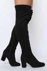 Black Suede Front Lace Up Thigh High Boots - Nikita