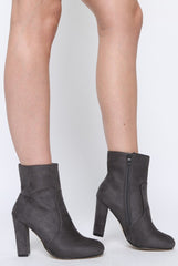 Grey Suede High Ankle Heeled Boots - Dondi