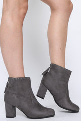 Grey Suede Tassel Ankle Boots - Odine