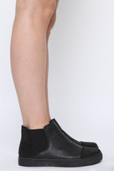 All Black Snakeskin Diamante High Top Trainers - Kaia