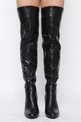 Black Patent Suede Panel Heeled Over The Knee Boots - Katerina