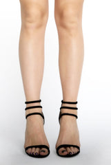 Black Suede Multi Cross Strap Heels - Haley