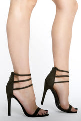 Khaki Suede Multi Cross Strap Heels - Haley