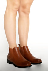 Camel PU Croc Low Ankle Chelsea Boots - Hope