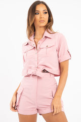 Pink Button Front Utility Shirt Shorts Co-ord - Galia