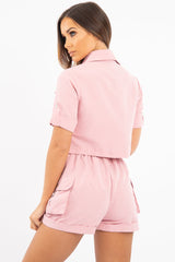 Pink Button Front Utility Shirt Shorts Co-ord - Galia