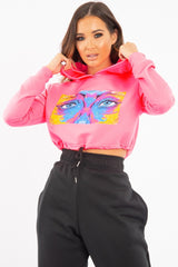 Pink Elasticated Cropped Hoodie with Graphic Print - Montanna
