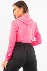 Pink Elasticated Cropped Hoodie with Graphic Print - Montanna