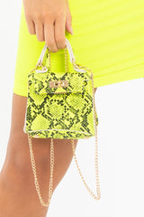 Neon Lime Snake Mini Handbag - Ramie