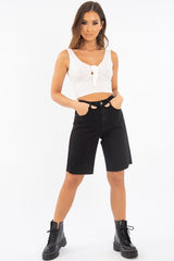 White Detail Tie Extreme Cropped Top - Trista