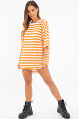 Orange White Striped Oversized T Shirt Dress - Lacie