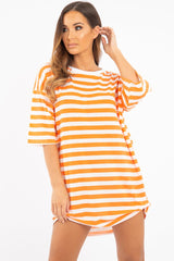 Orange White Striped Oversized T Shirt Dress - Lacie