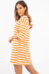 Orange White Striped Oversized T Shirt Dress - Lacie
