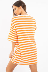 Orange White Striped Oversized T Shirt Dress - Lacie