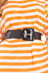 Black Faux Croc Wide Waist Belt - Aarna