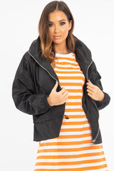 Black Zip Front Rain Jacket - Idalie