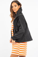 Black Zip Front Rain Jacket - Idalie