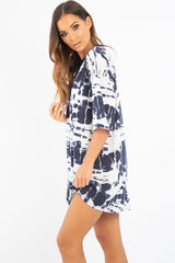 Navy Tie Dye Oversized T-Shirt Dress - Avriella
