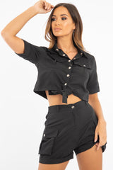Black Button Front Utility Shirt Shorts Co-ord - Galia