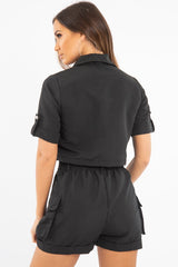 Black Button Front Utility Shirt Shorts Co-ord - Galia