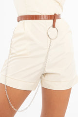 Tan Faux Croc Ring Chain Belt - Florice