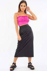 Fuchsia Ruffle Front Strappy Crop Top - Aaloni
