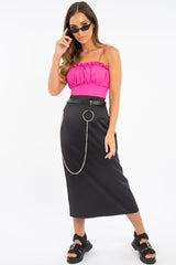 Fuchsia Ruffle Front Strappy Crop Top - Aaloni
