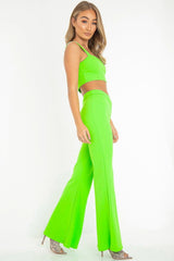 Neon Green Crop Top and Trousers Co-ord Set - Kimmy