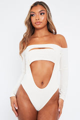 White Front Cut out Bodysuit - Kripa