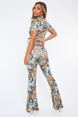 Blue Marble Print Ribbed Set - Mansi