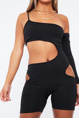 Black Cut Out One Sleeve Playsuit - River
