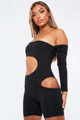 Black Cut Out One Sleeve Playsuit - River