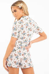 White Floral Plunge Belted Playsuit - Sway