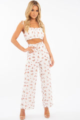 White Floral Crop Top Wide Trouser Co-ord - Tully