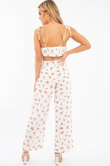 White Floral Crop Top Wide Trouser Co-ord - Tully