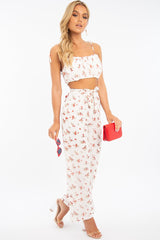 White Floral Crop Top Wide Trouser Co-ord - Tully