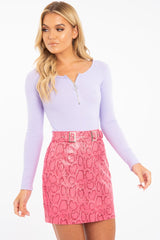 Pink Snake Faux Leather Buckle Skirt - Vienna