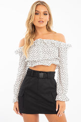White Heart Print Milkmaid Crop Top - Zosia