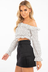 White Heart Print Milkmaid Crop Top - Zosia