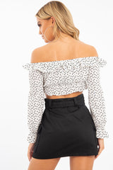 White Heart Print Milkmaid Crop Top - Zosia