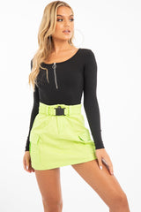 Lime Buckle Belted Utility Skirt - Fallyn