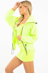 Neon Green Zip Front Rain Jacket - Idalie