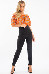 Orange Chain Print Bardot Bodysuit - Peeta