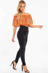 Orange Chain Print Bardot Bodysuit - Peeta