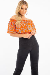 Orange Chain Print Bardot Bodysuit - Peeta